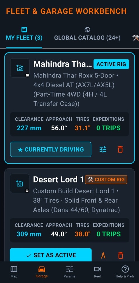 My Fleet Garage with multi-vehicle profiles